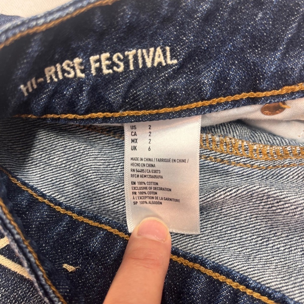 American Eagle Denim‎ Shorts Hi-Rise Festival Frayed Hem Dark Wash Size 2 - Picture 3 of 7